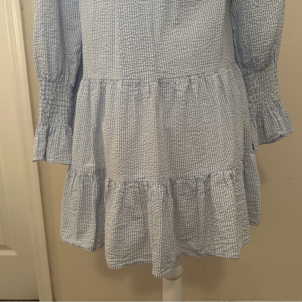 o.p.t. Bay Dress Sz S Striped Seersucker Tiered Summer Coastal Preppy Nautical - Picture 7 of 12